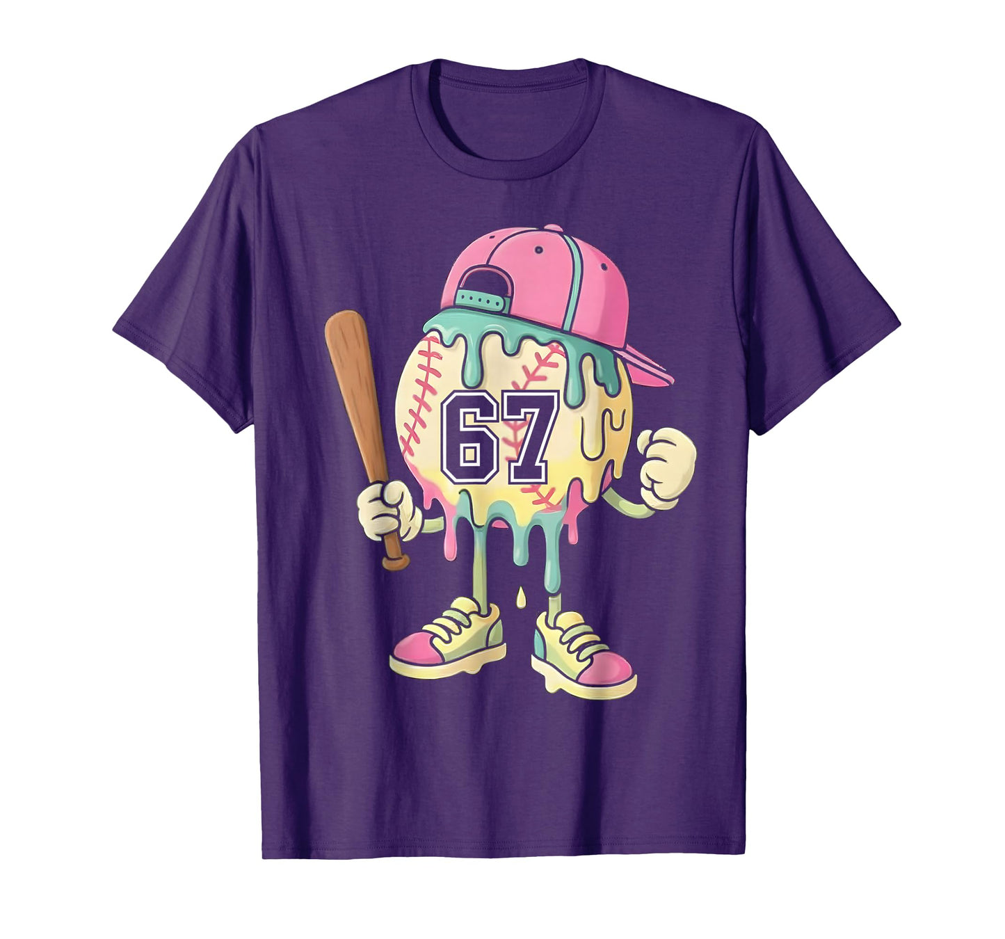 Baseball Ice Cream Drip 67 Boys and Girls Batter Game Day T-Shirt