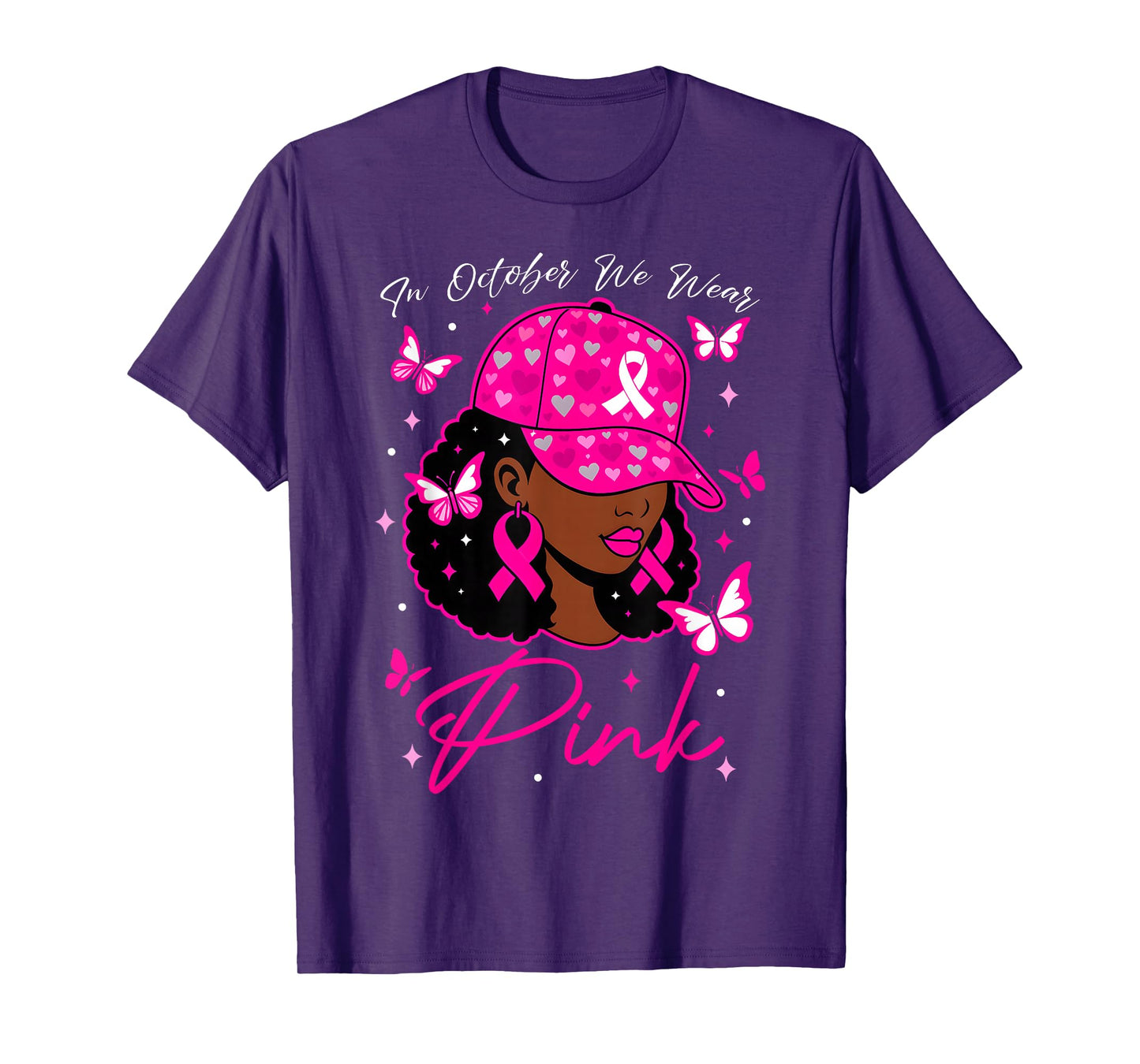 In October We Wear Pink Breast Cancer Awareness Black Women T-Shirt
