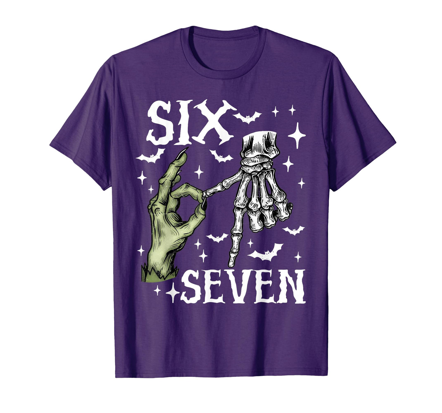 Six Seven 6 7 Meme Saying 6 7 Halloween Skeleton Hands Sign T-Shirt