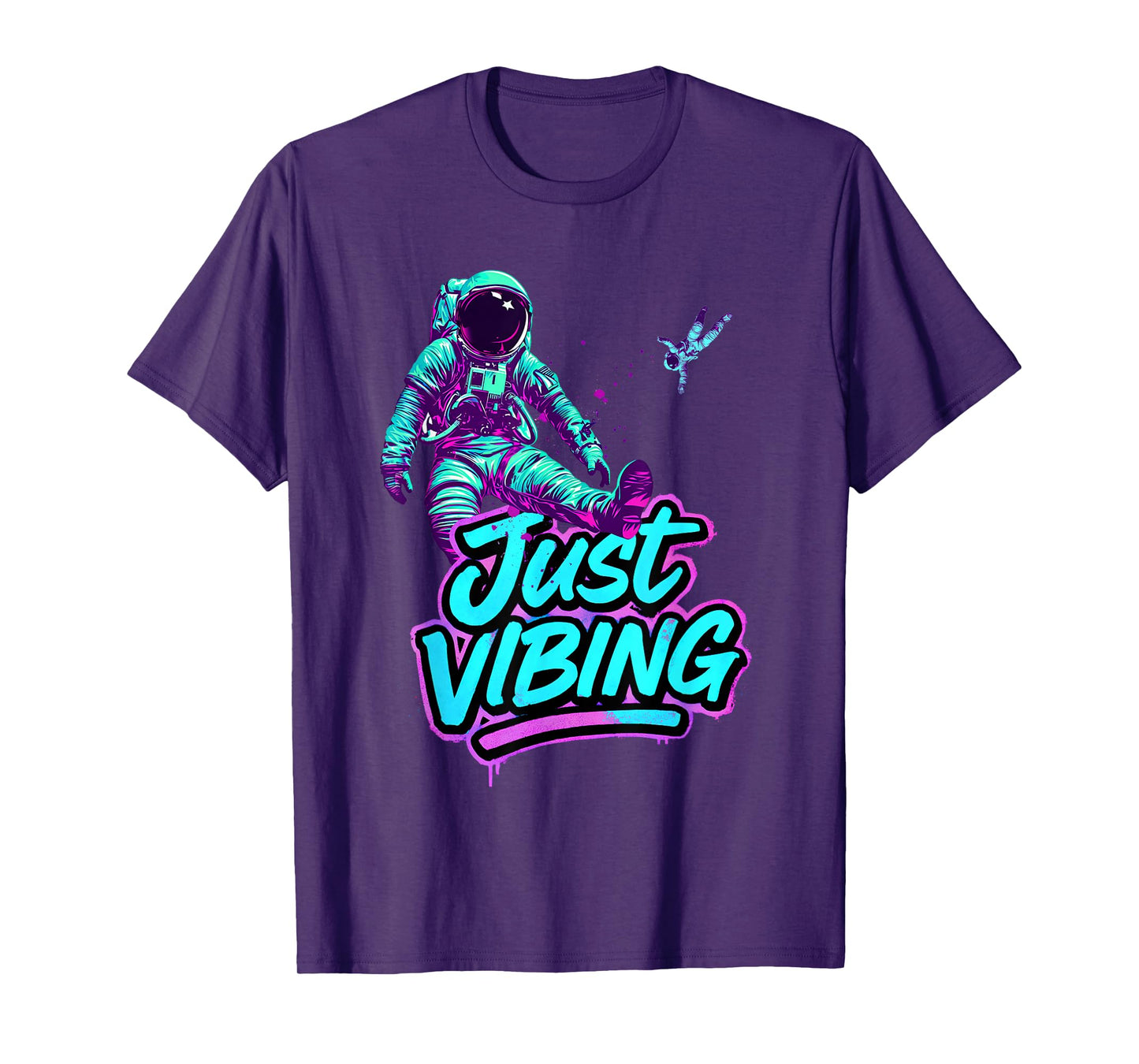 Purple and Teal Astronaut Just Vibing Graphic for Men T-Shirt
