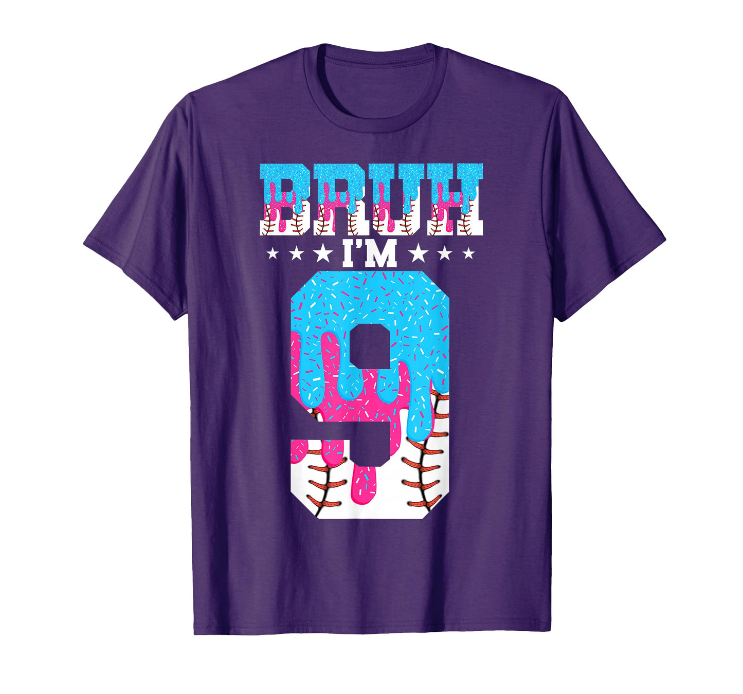 Bruh 9th Birthday Boy Baseball Ice Cream Drip 9 Year Old Boy T-Shirt