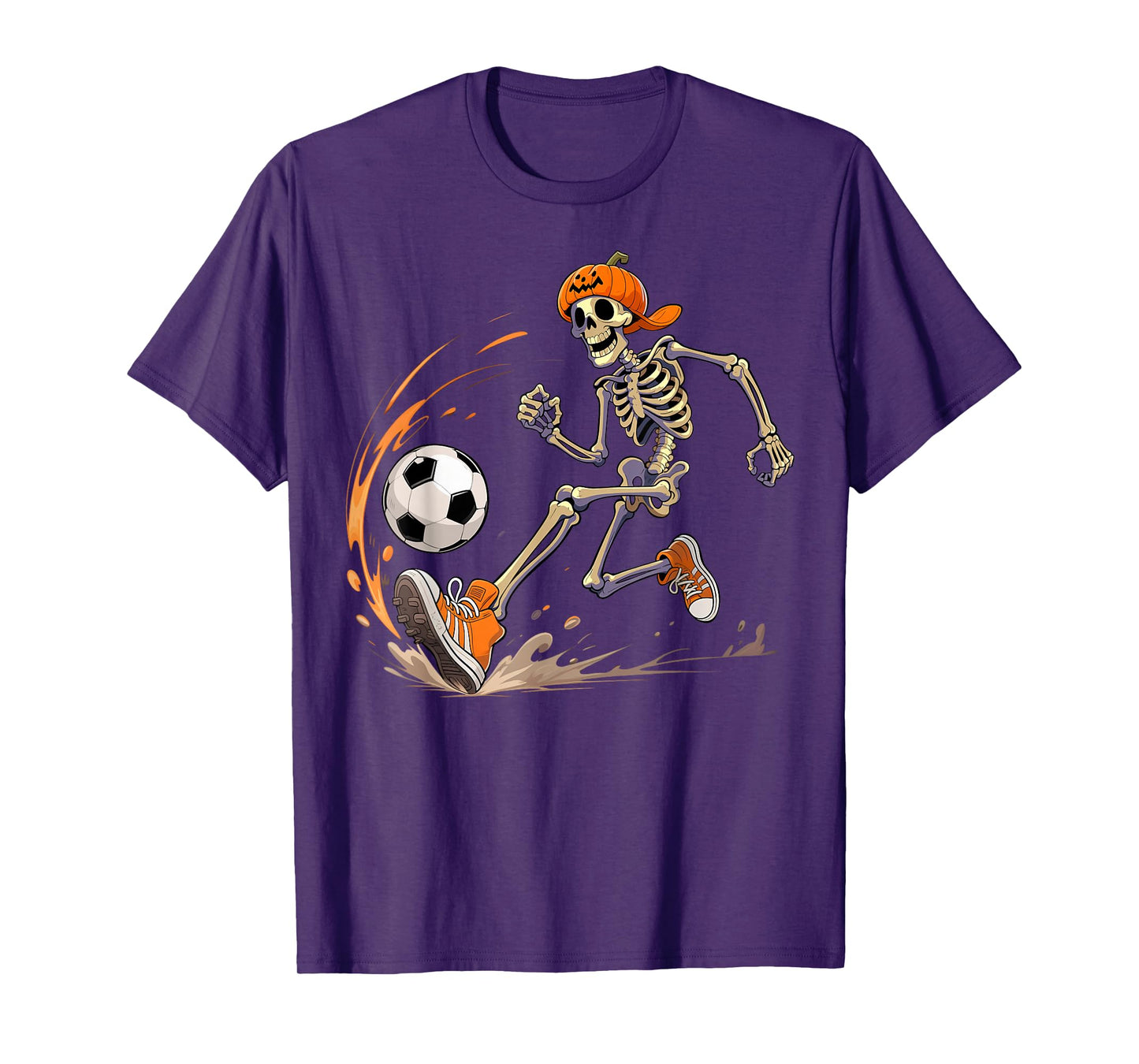 Skeleton Soccer Player Pumpkin Head Funny Halloween T-Shirt