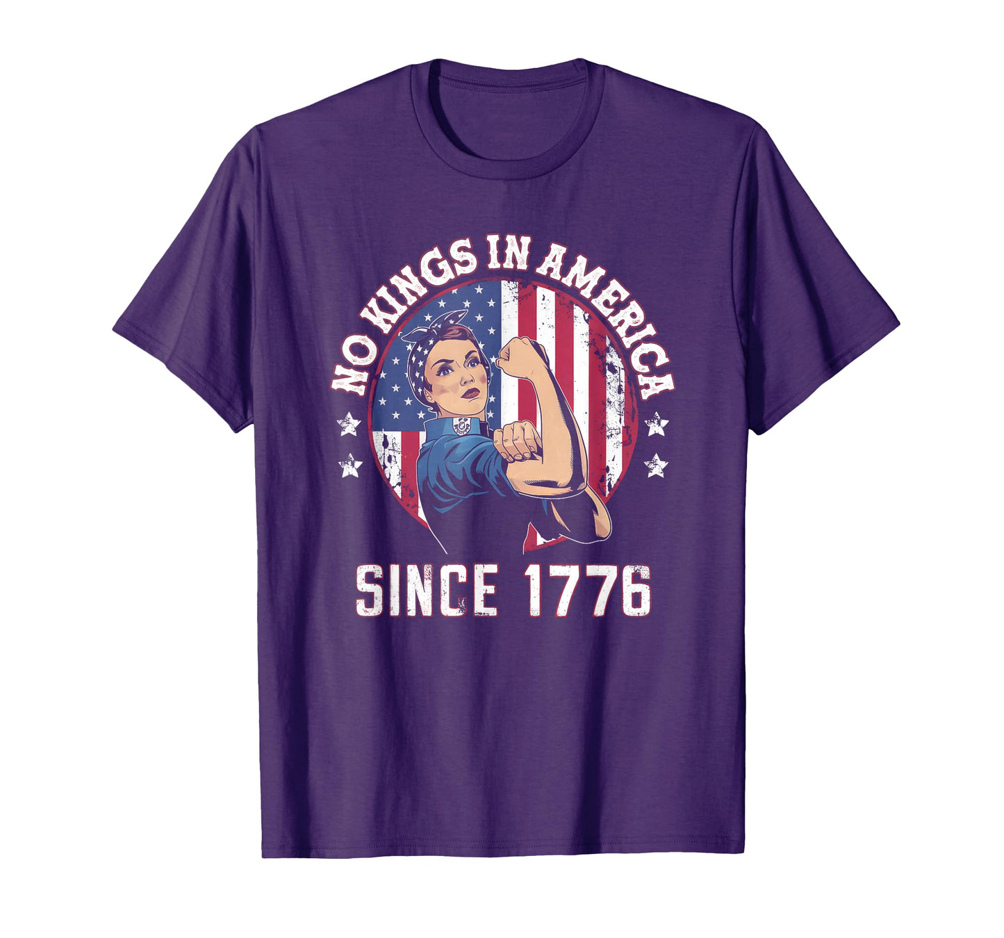No Kings in America Women Messy bun USA Flag T-Shirt