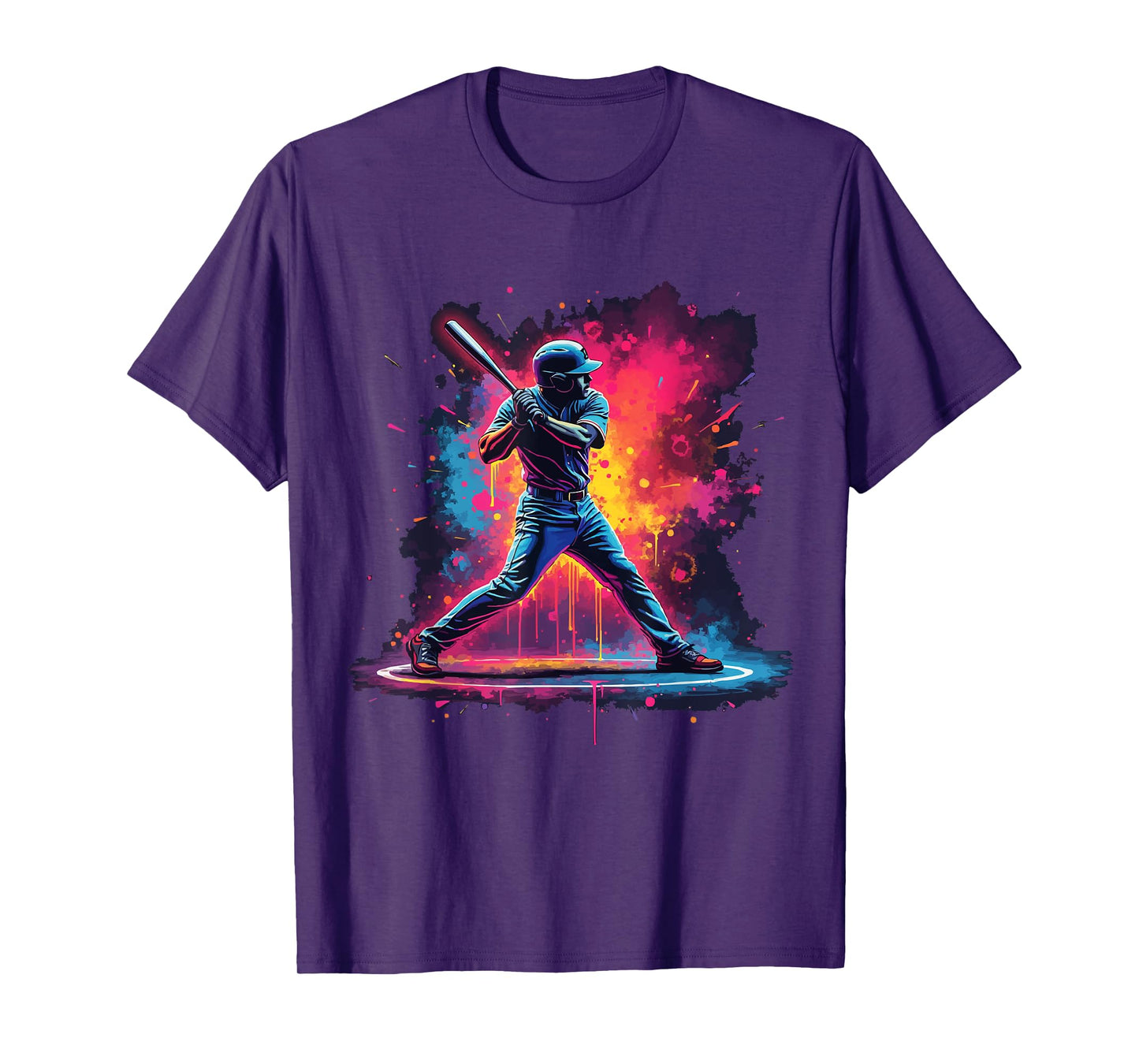 Baseball Batter Art with Retro Sunset and Palm Tree T-Shirt