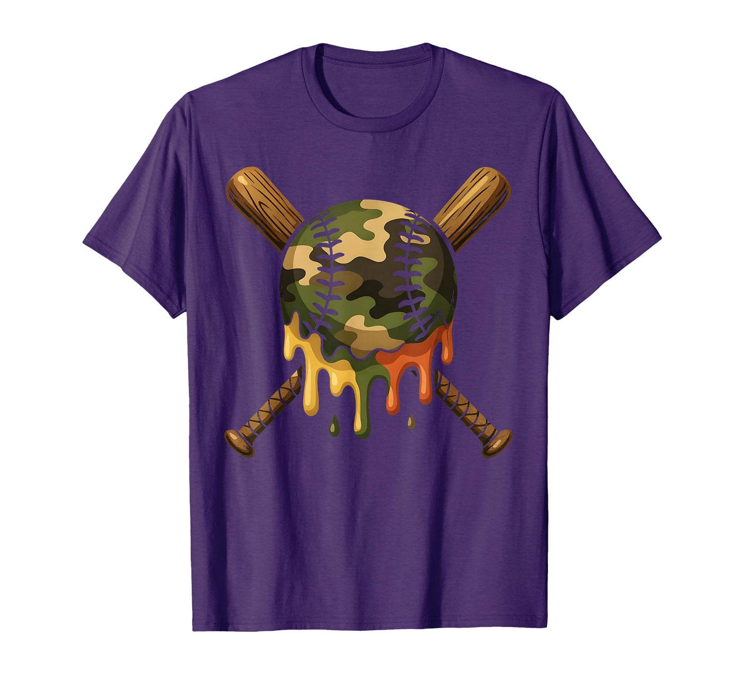 Baseball Drip Camo Baseball Bats Boys Sports Cool Game Day T-Shirt