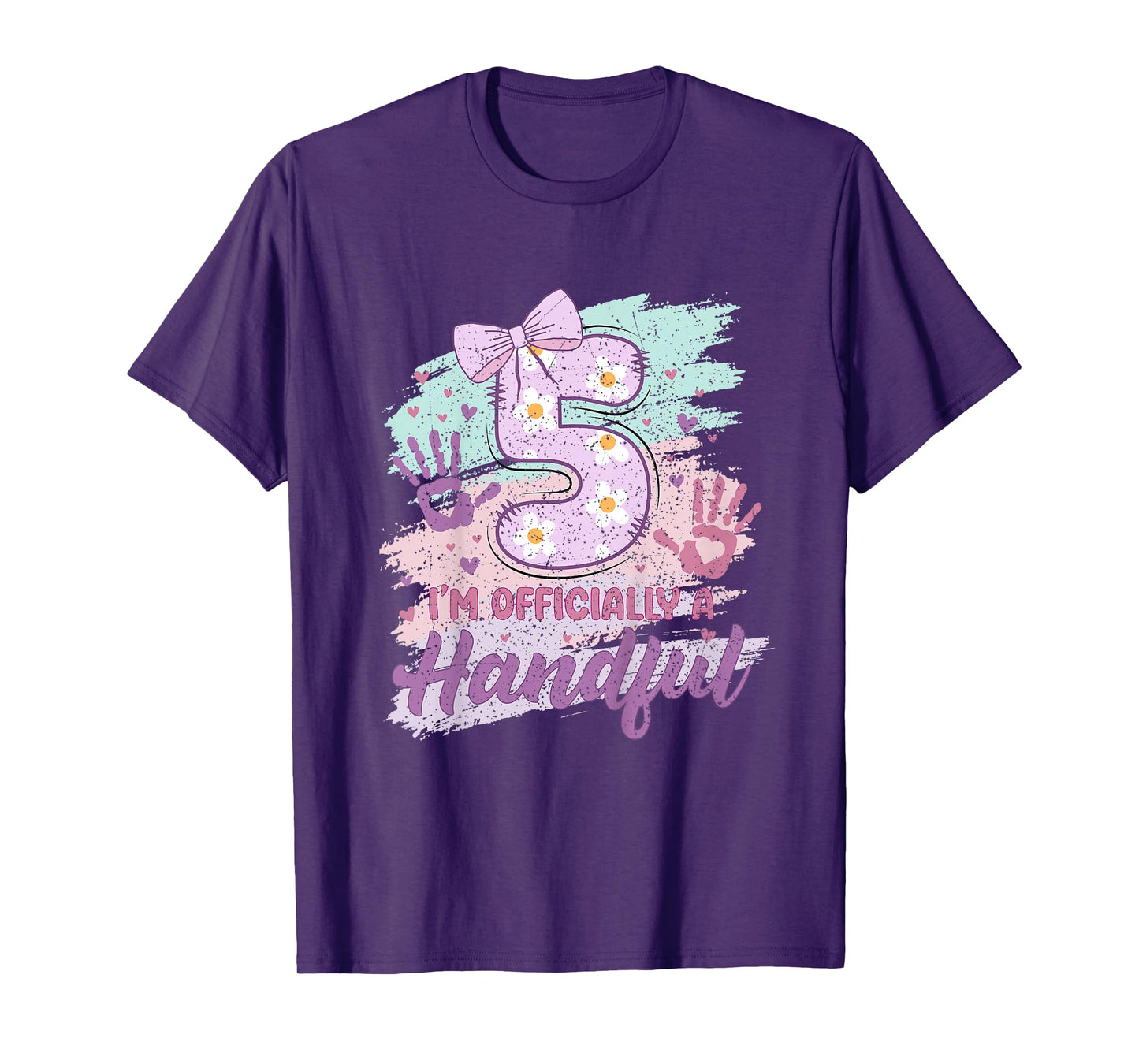 Kids I'm Officially A Handful Five Pink Bow 5th Birthday Girls 5 T-Shirt