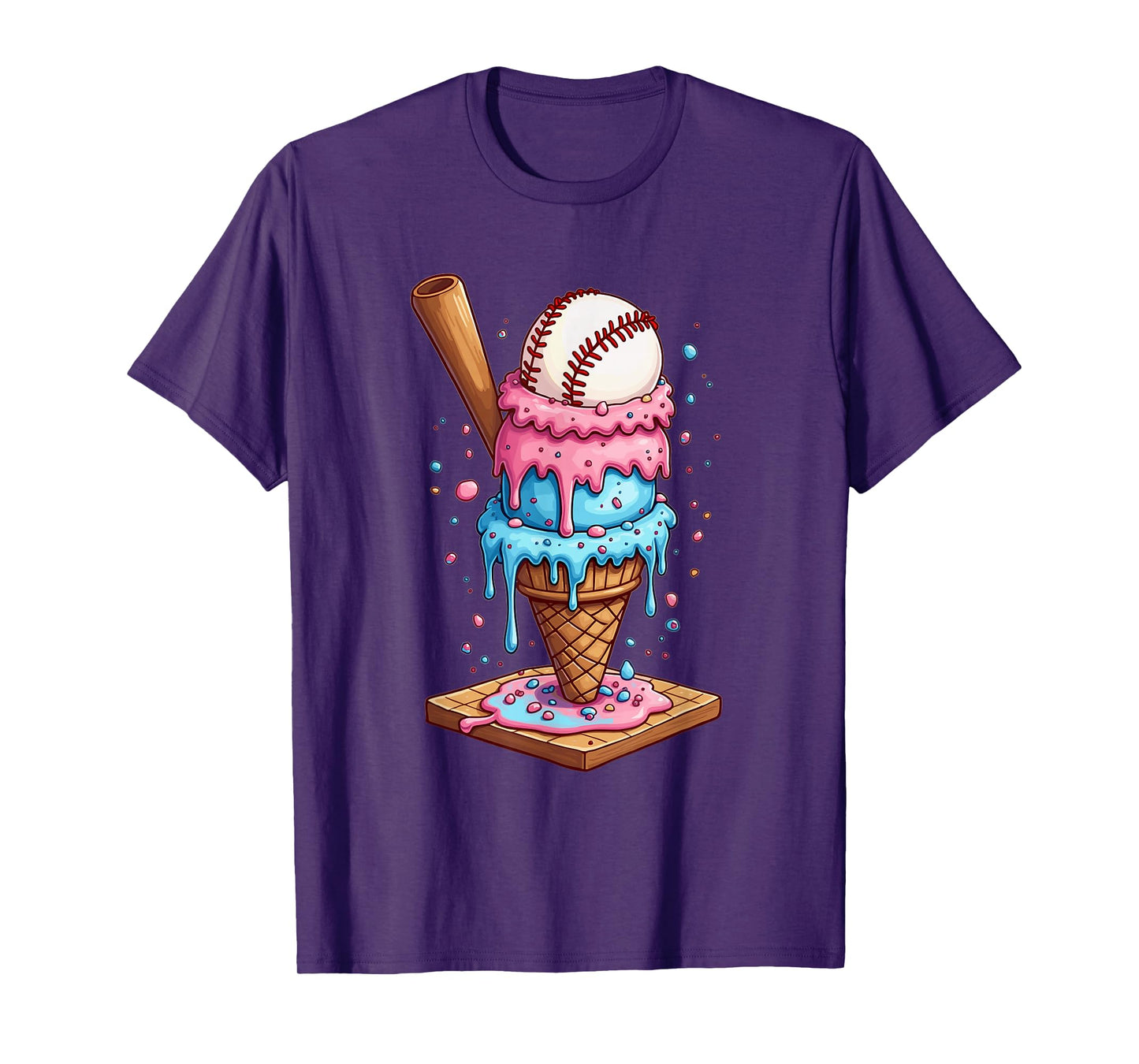 Funny Baseball Ice Cream Dripping Cone For Men Women Boys T-Shirt