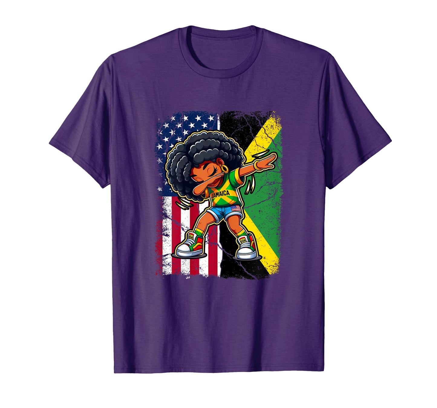 Jamaican Girl Kid Half American Half Jamaican Flag Patriotic T-Shirt