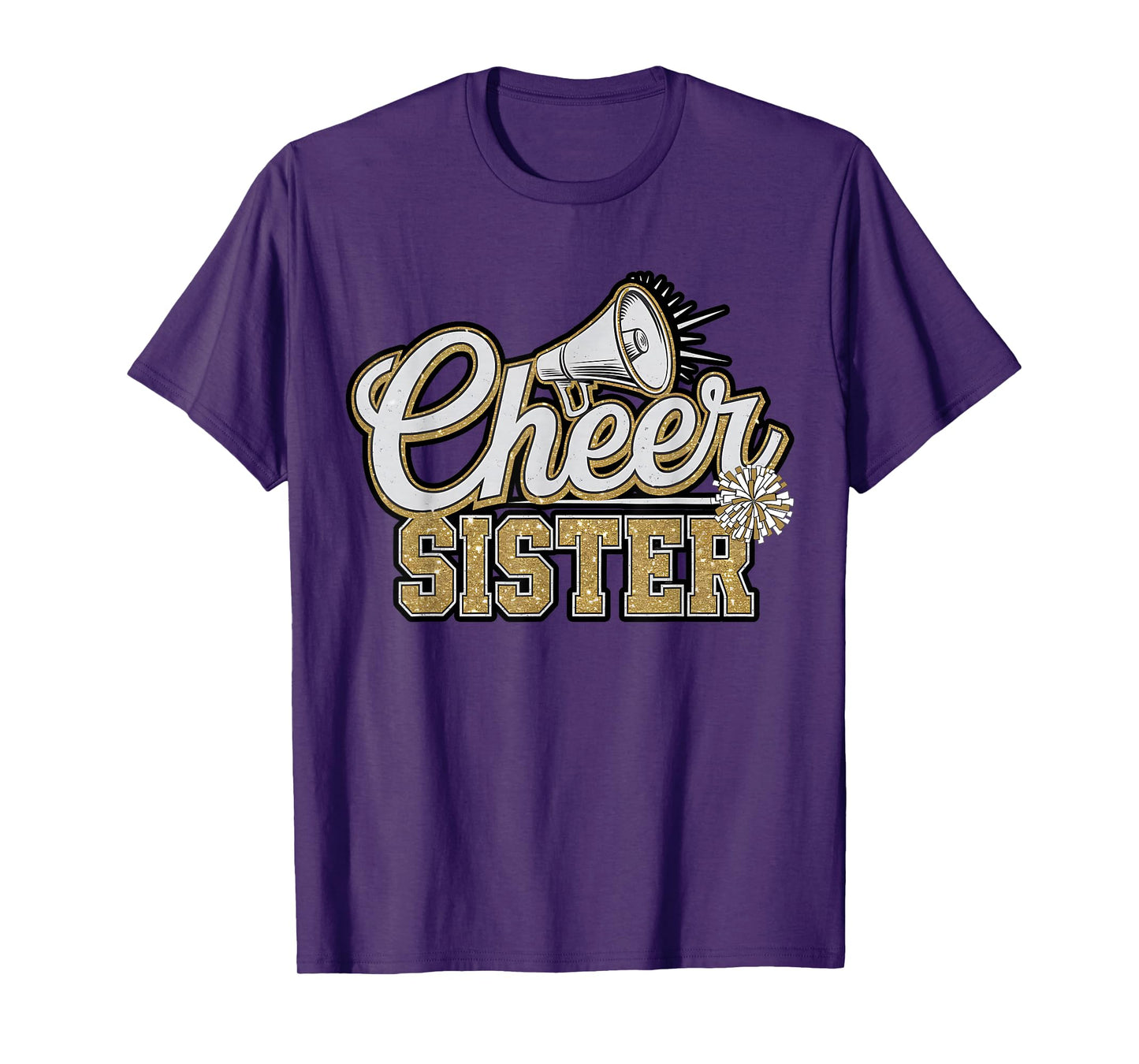 Cute Cheer Sister Black Gold Pom Cheerleader Cheerleading T-Shirt