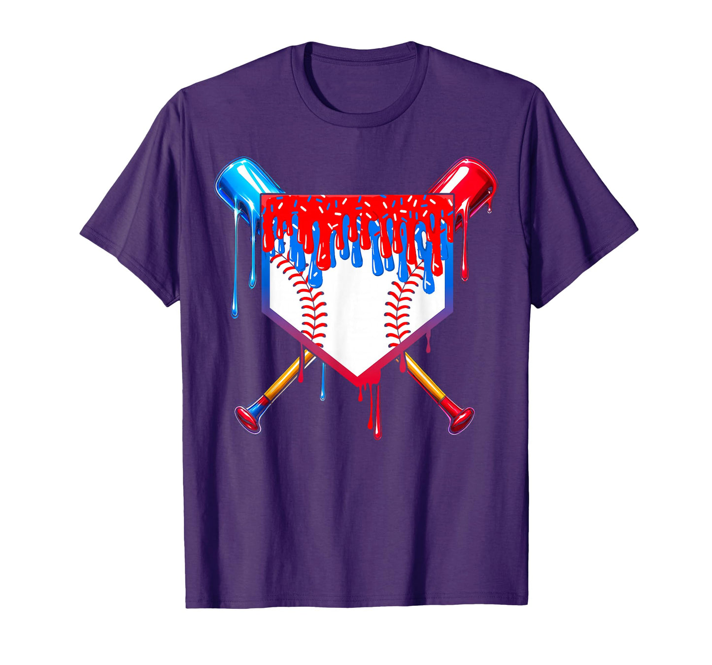 Baseball Drip Boys Ice Cream 4th Of July Home Plate Sprinkle T-Shirt