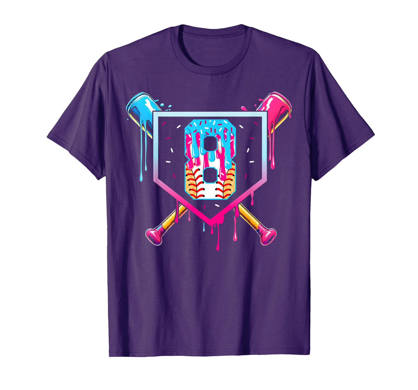 Baseball 8 Year Old Ice Cream Drip 8th Birthday Boy 8 T-Shirt