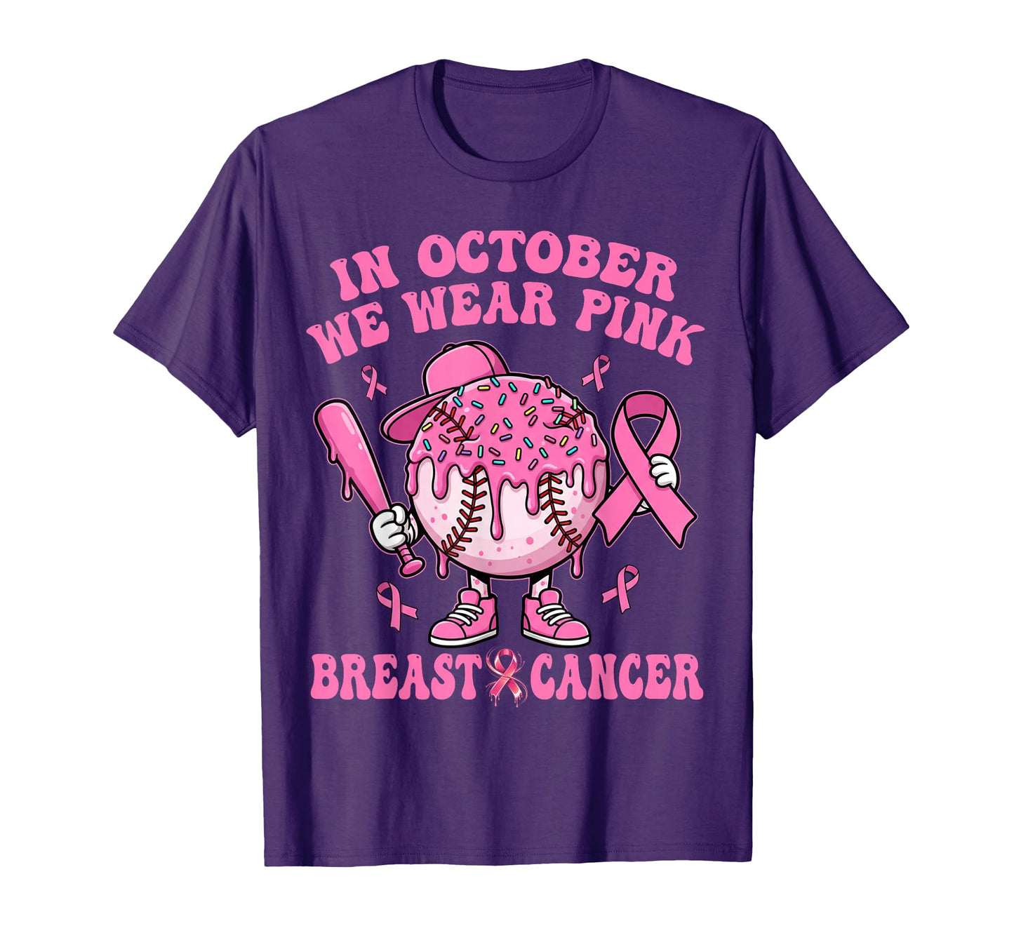 in October We Wear Pink Breast Cancer Awareness Baseball T-Shirt