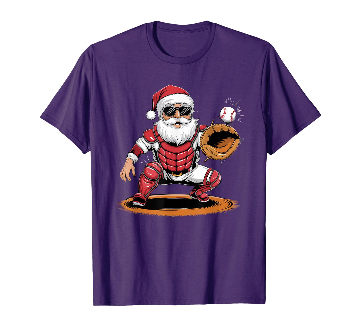 Santa Playing Baseball As Catcher Boys Teens Christmas T-Shirt