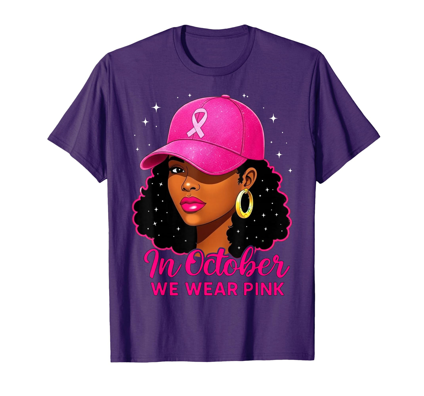 in October We Wear Pink Black Women Breast Cancer Awareness T-Shirt
