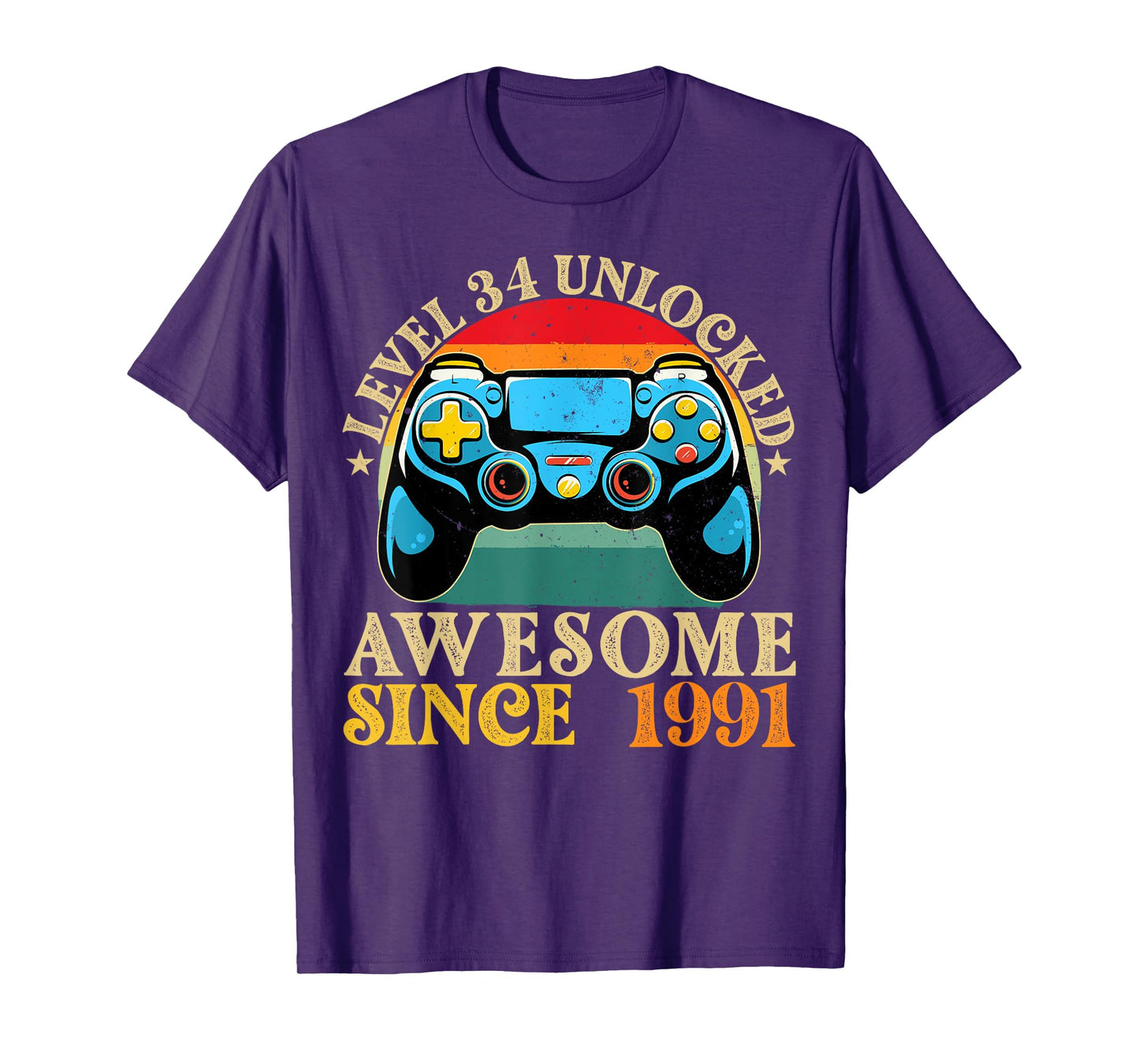 Level 34 Unlocked Awesome Since 1991 34th Birthday Gamer T-Shirt