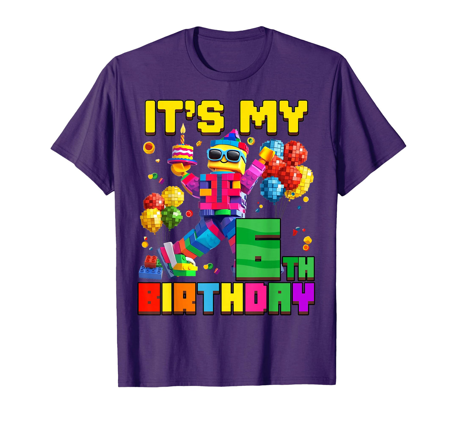Its My 6th Sixth Birthday Building Brick 6 Years Old Boys T-Shirt