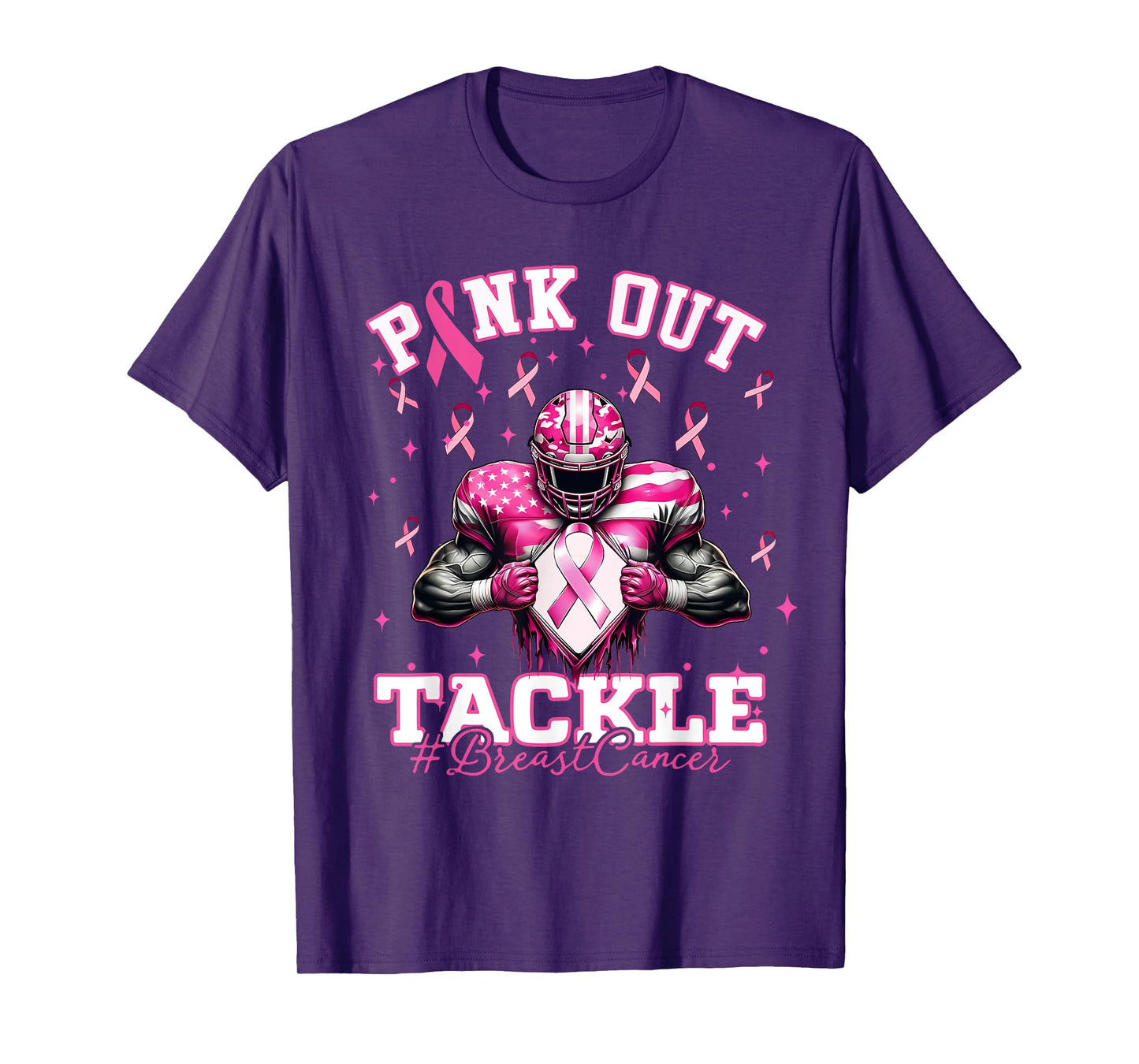 Pink Out Tackle Breast Cancer Football Pink Ribbon Womens T-Shirt