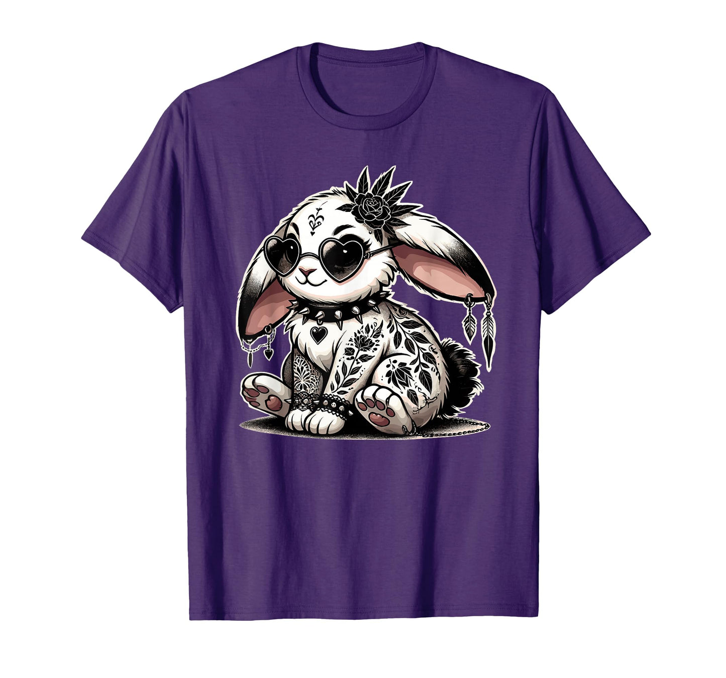 Gothic Bunny with Floral Punk Tattoos & Spiked Collar T-Shirt