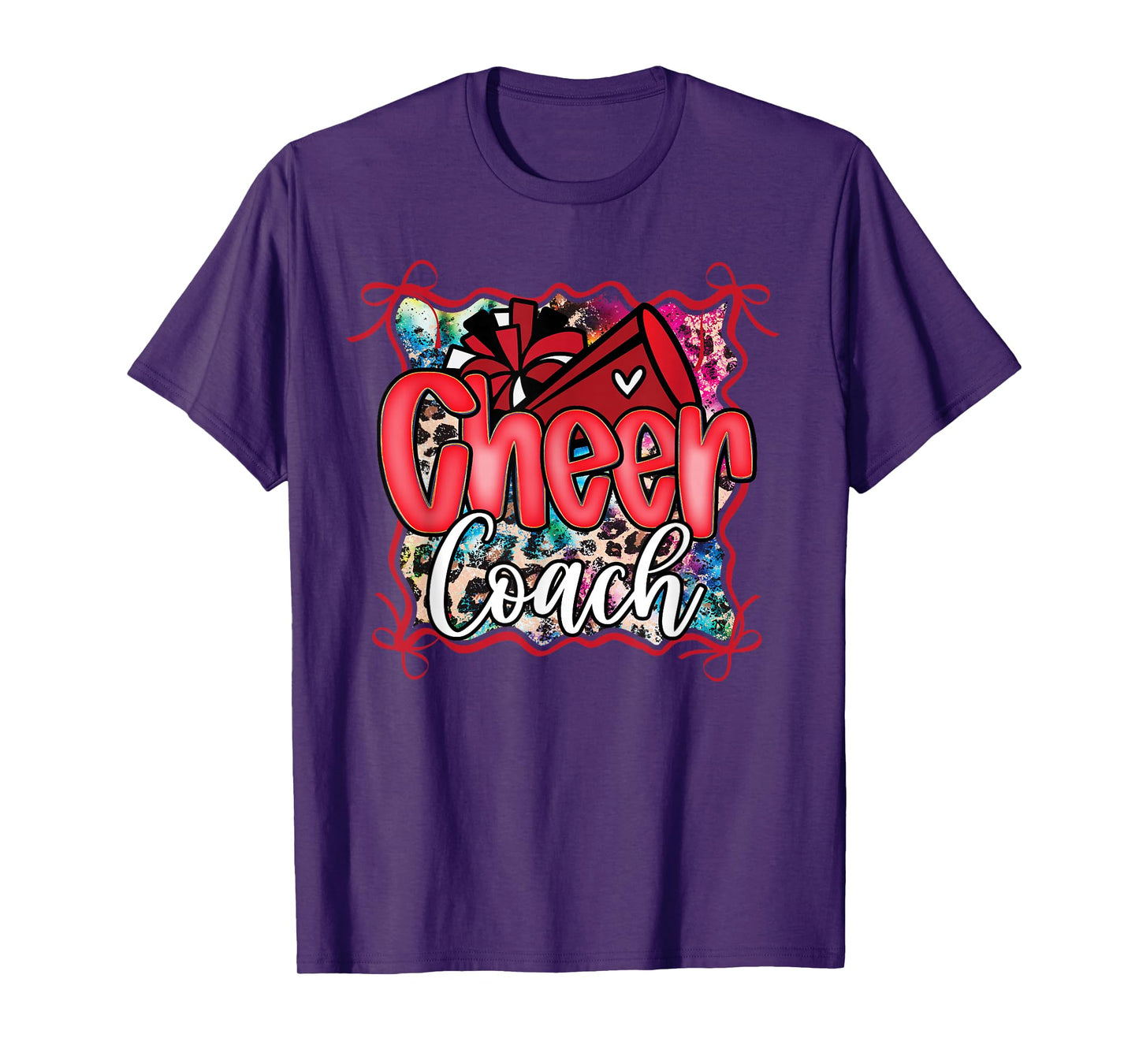 Red Coquette Cheer Coach Dad Cheerleading Pom Megaphone Bow T-Shirt