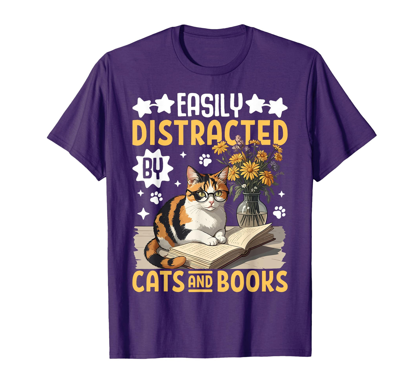 Easily Distracted By Cats and Books For Book Lover & Cat Fan T-Shirt for Men Women