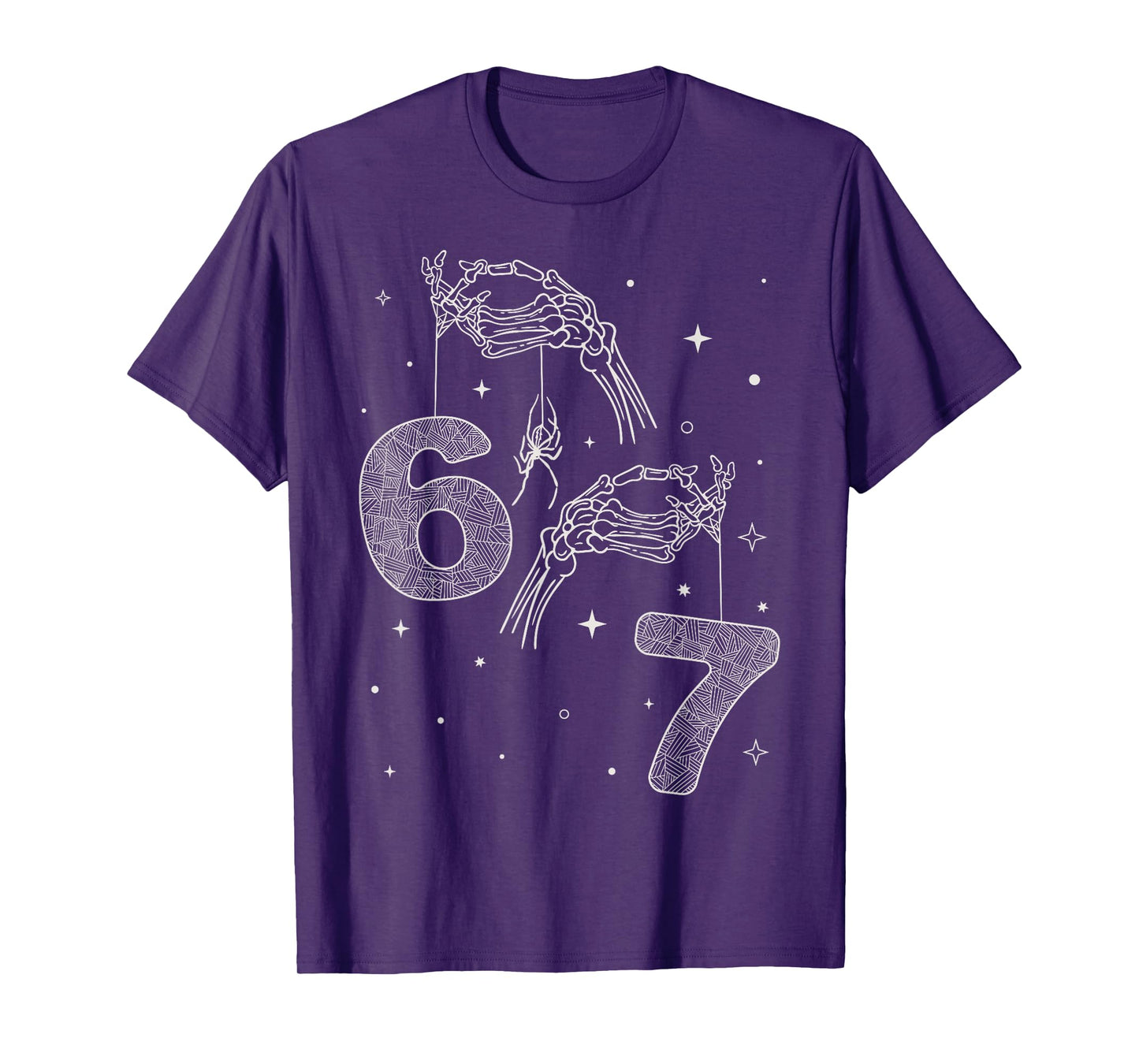 67 Meme Skeleton Hand Funny Halloween Six Seven Teens T-Shirt