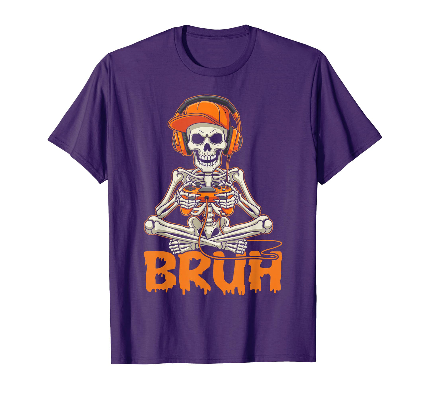 Bruh Halloween Boys Kids Gamer Mens Skeleton Video Gaming T-Shirt