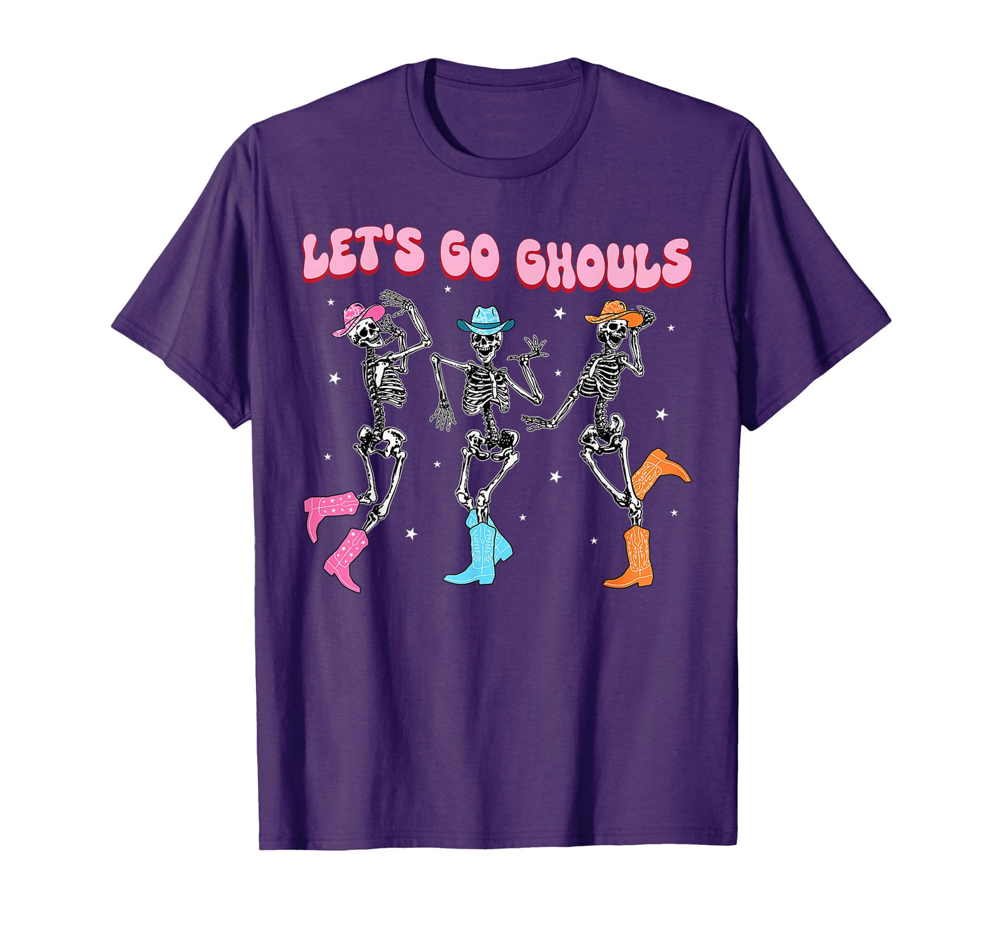Girl Cowgirl Lets Go Ghouls Halloween Ghost Dancing Skeleton T-Shirt