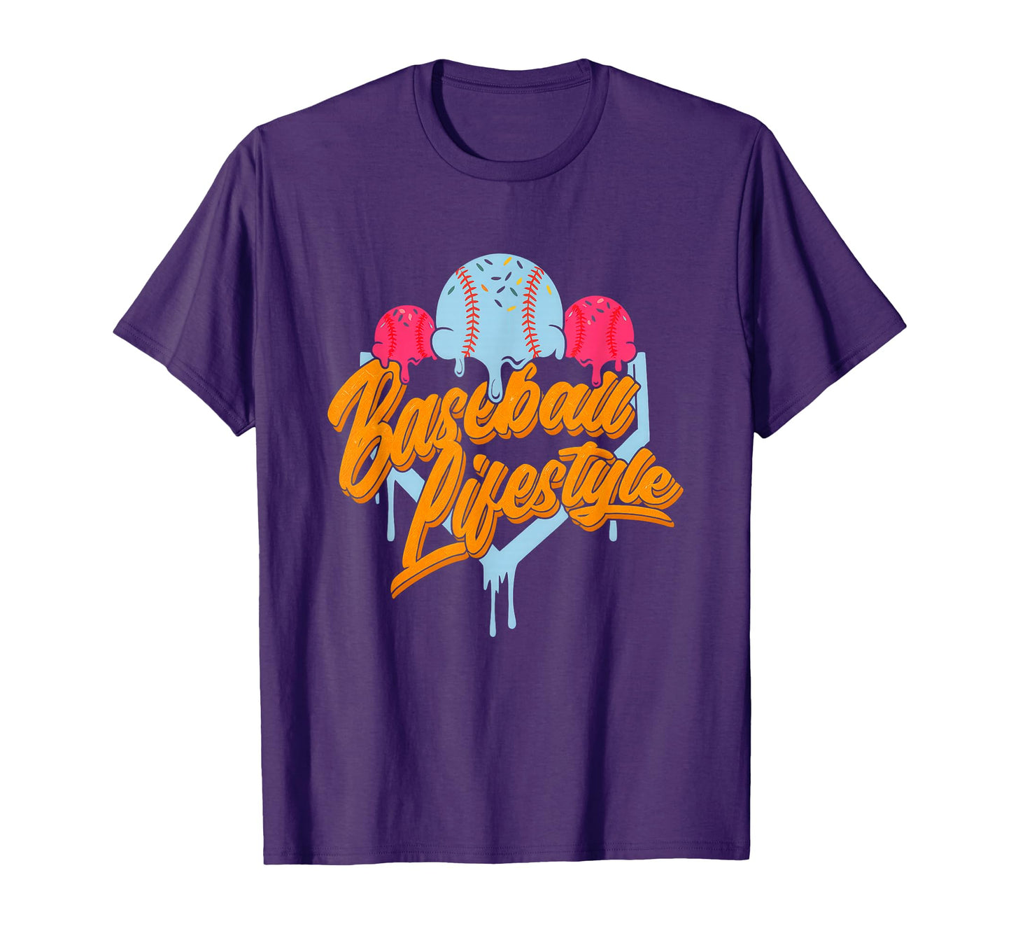 Baseball Lifestyle Home Plate Ice Cream Drip Men Boys Kids T-Shirt