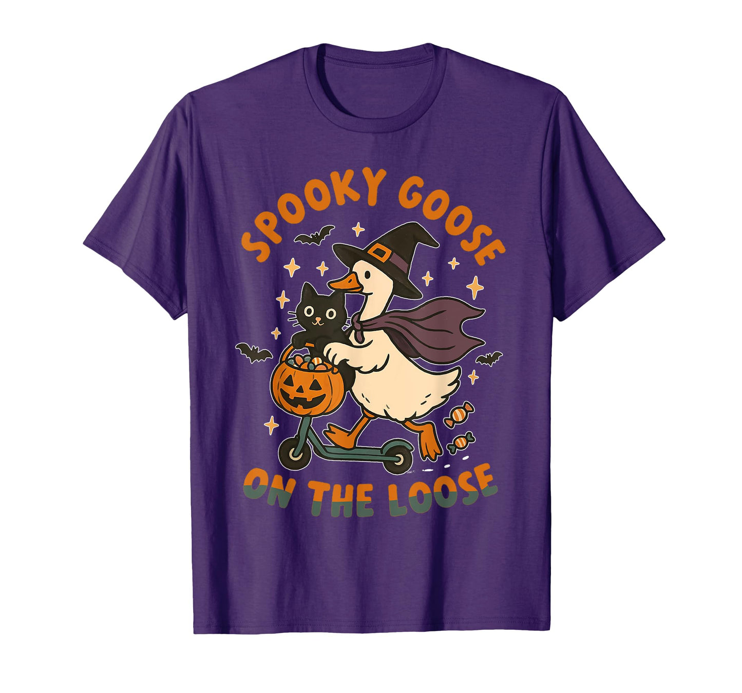 Spooky Goose On The Loose Witch Silly Goose Animal Halloween T-Shirt