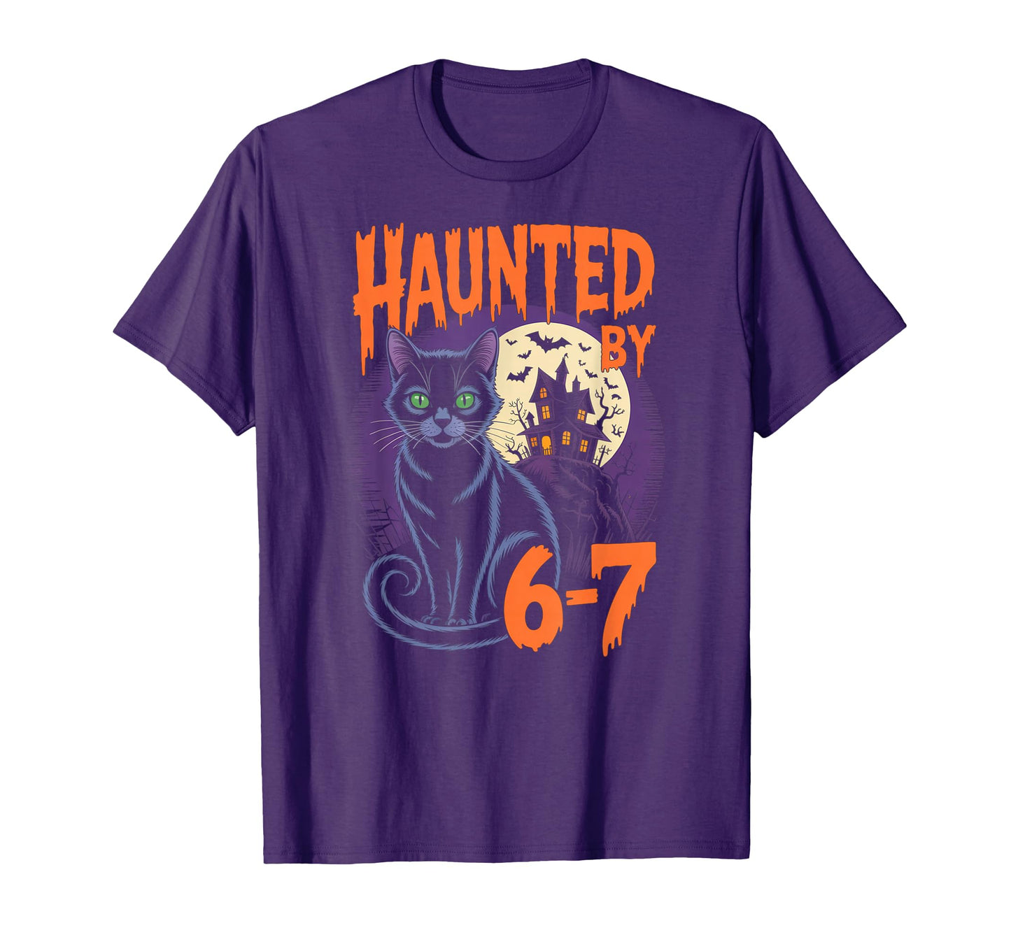 Haunted by 67 Funny Black Cat Haunted House Halloween T-Shirt