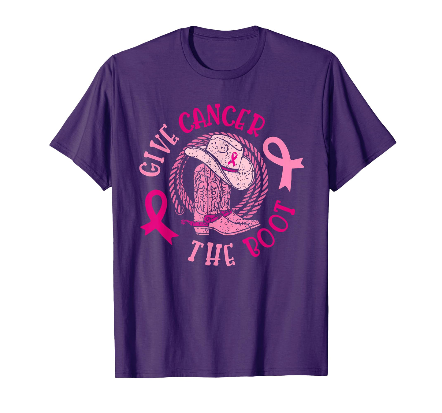 Give Breast Cancer The Boot Cowgirl Cancer Awareness Ribbon T-Shirt