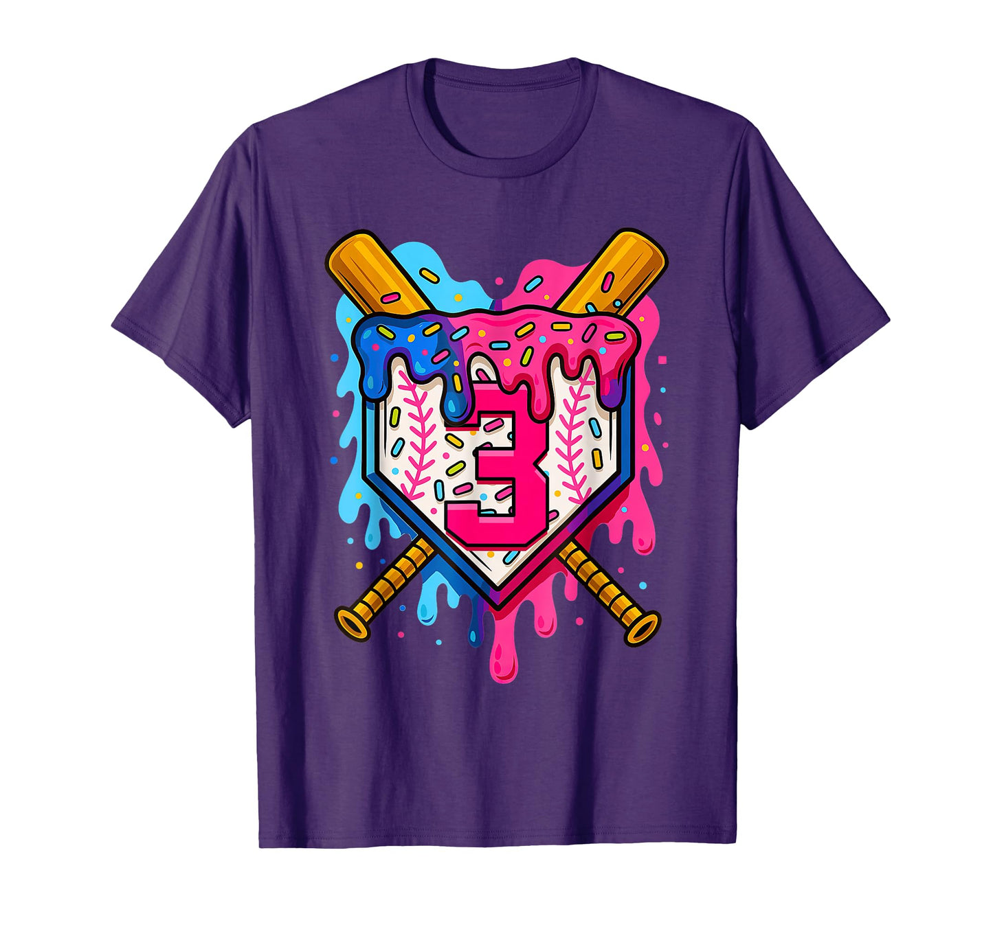 3rd Baseball Birthday Ice Cream Drip Boys Girls 3 Years T-Shirt
