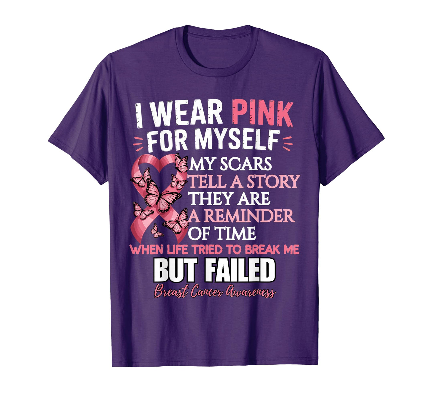 I Wear Pink for Myself Butterfly Ribbon Breast Awareness T-Shirt