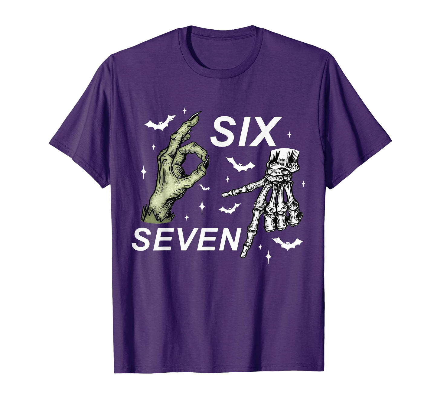 Six Seven 6 7 Meme Funny Witch Skeleton Hands Halloween T-Shirt