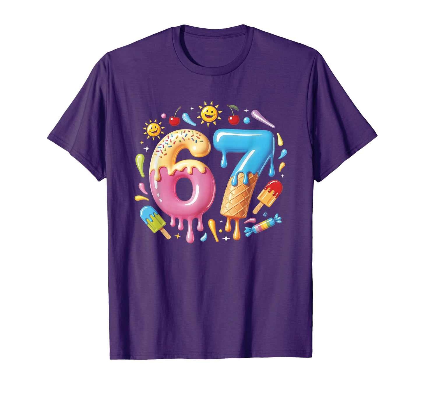 Six Seven Ice Cream Drip Cool Meme 67 Funny Number T-Shirt