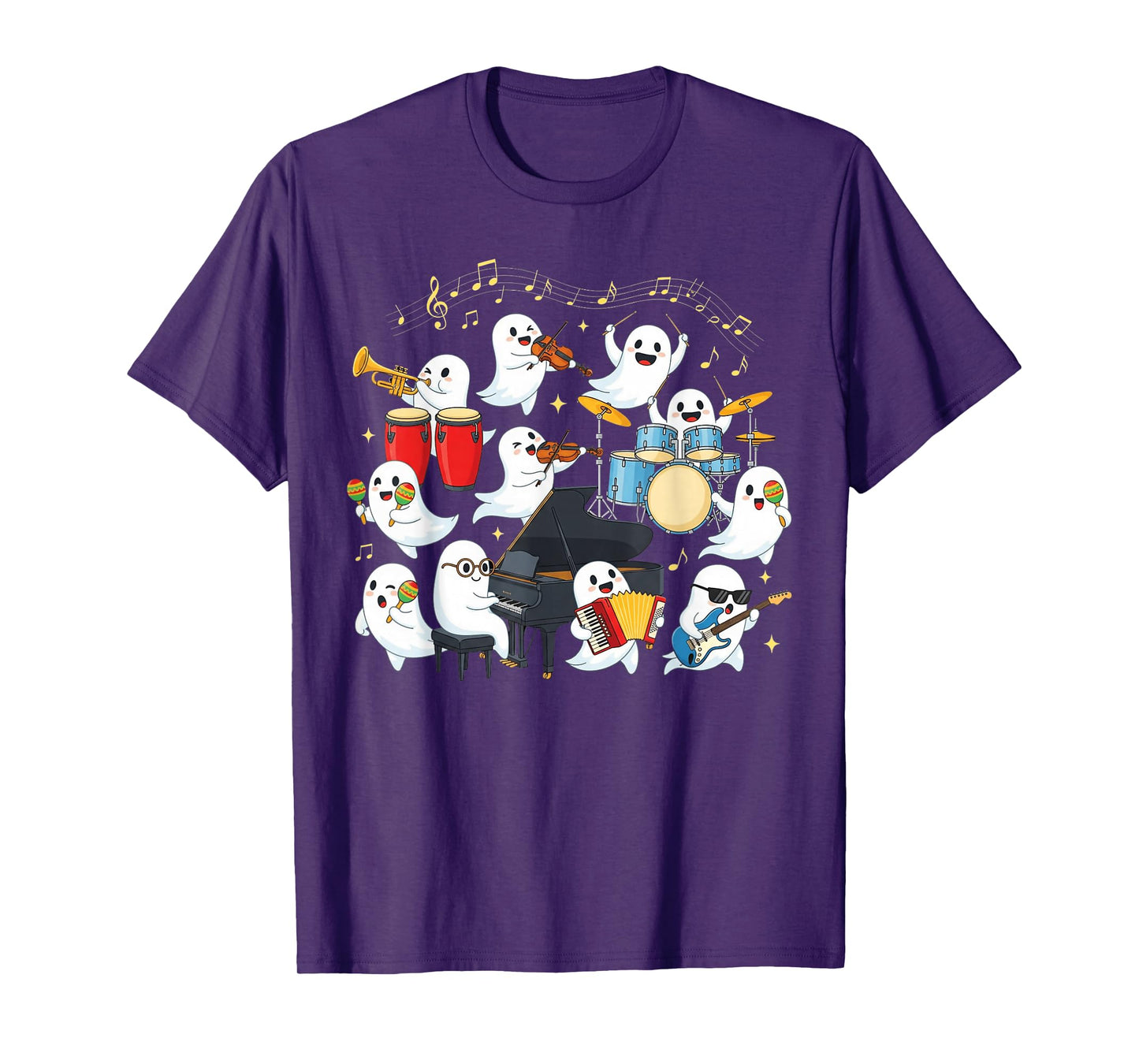 Halloween Music Teacher Ghost Playing Musical Instruments T-Shirt