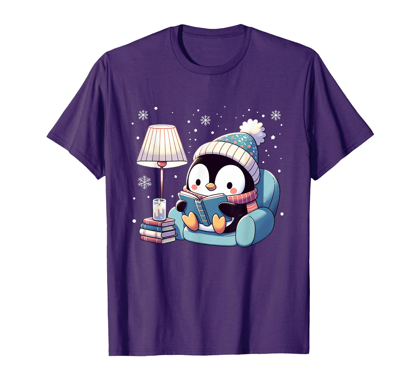 Cute Penguin Reading Kids Women Men Boys T-Shirt