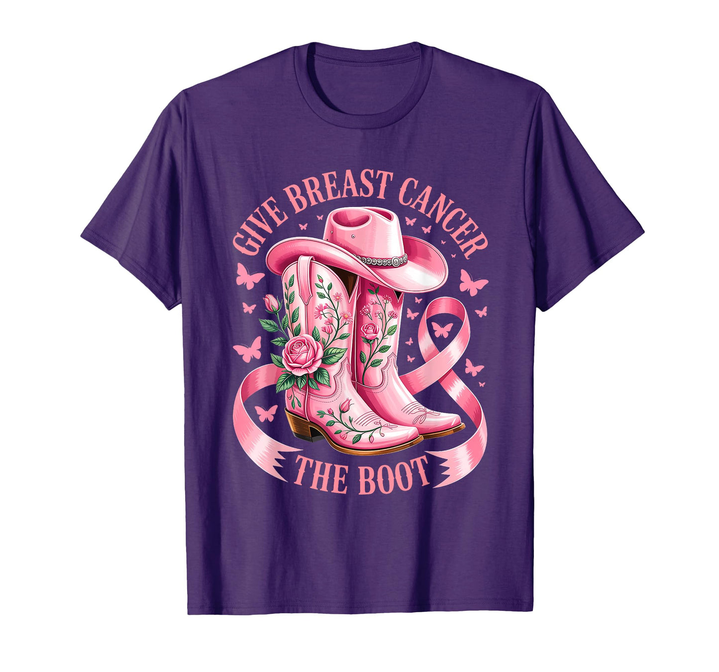 Give Breast Cancer the Boot Cowboy Boots Cancer Awareness T-Shirt