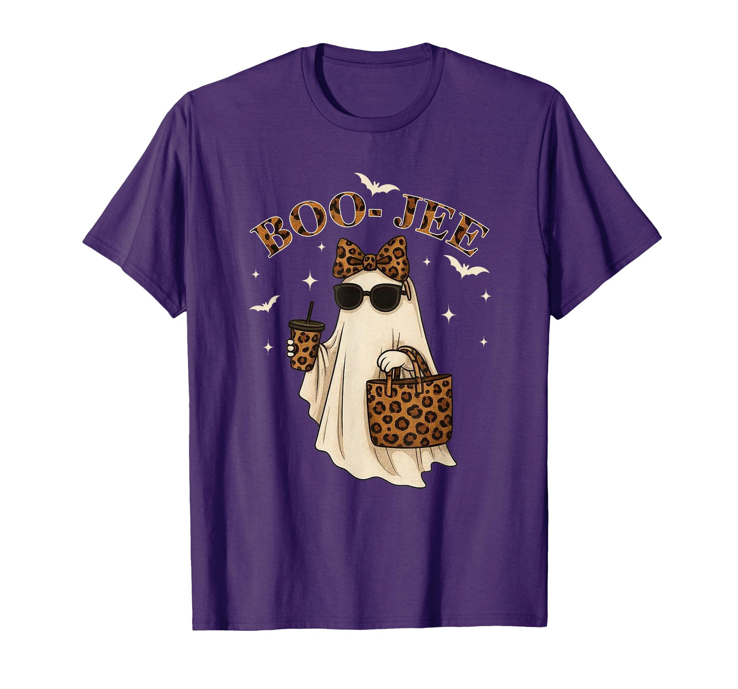 Coquette Leopard Ghost Coffee Boo JEE Halloween Boujee Ghost T-Shirt