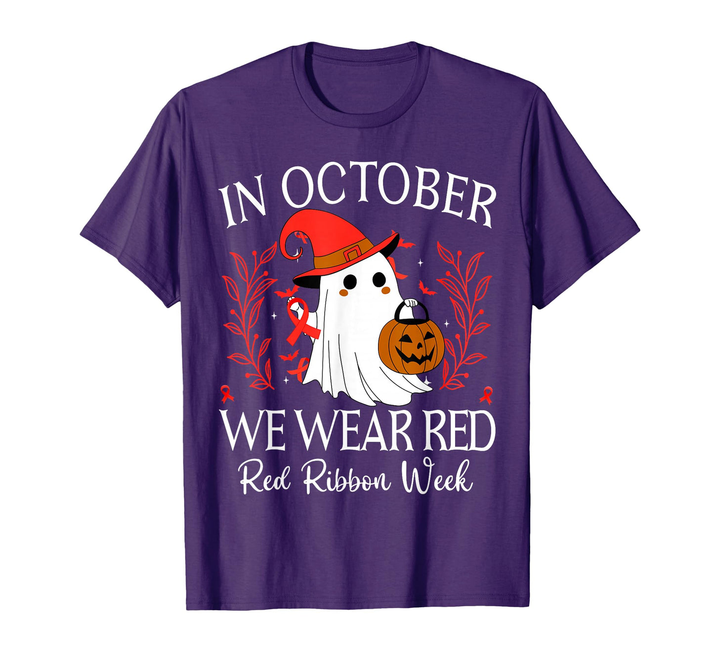 in October We Wear Red for Red Ribbon Week Halloween T-Shirt
