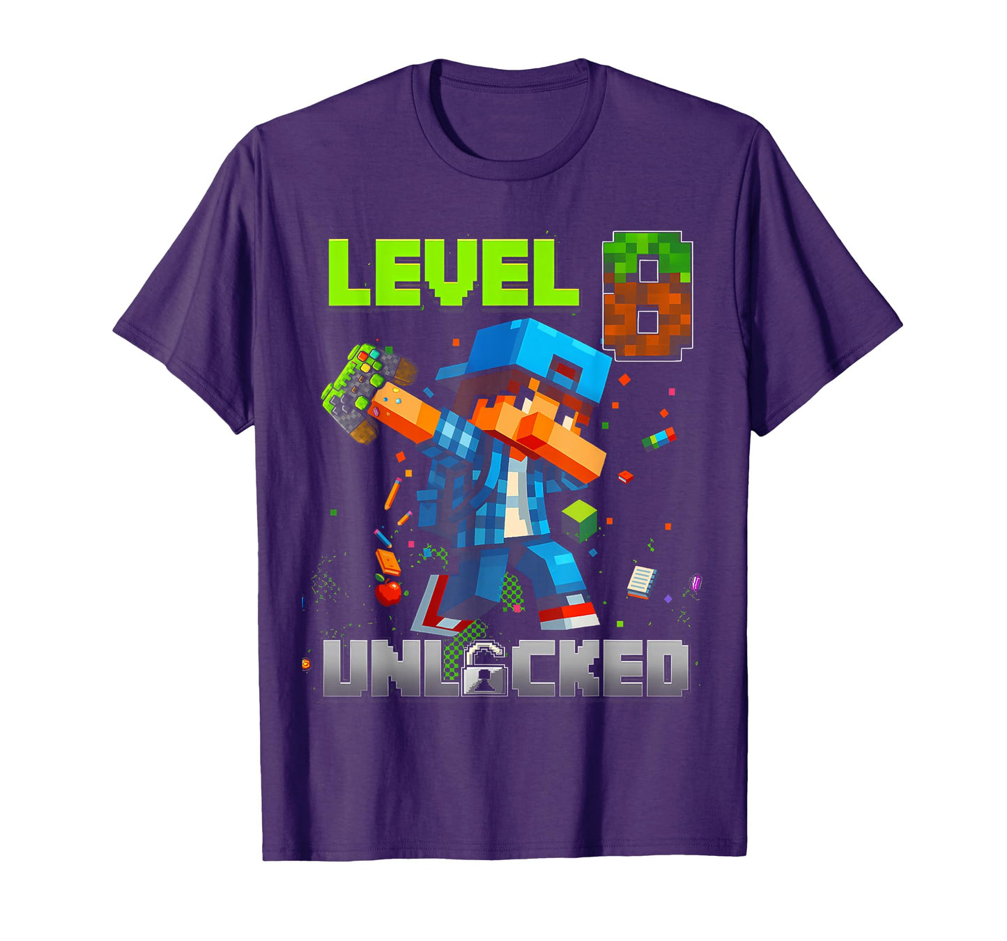 Level 8 Unlocked Funy Birthday Boy Pixel Gamer 8th Birthday T-Shirt