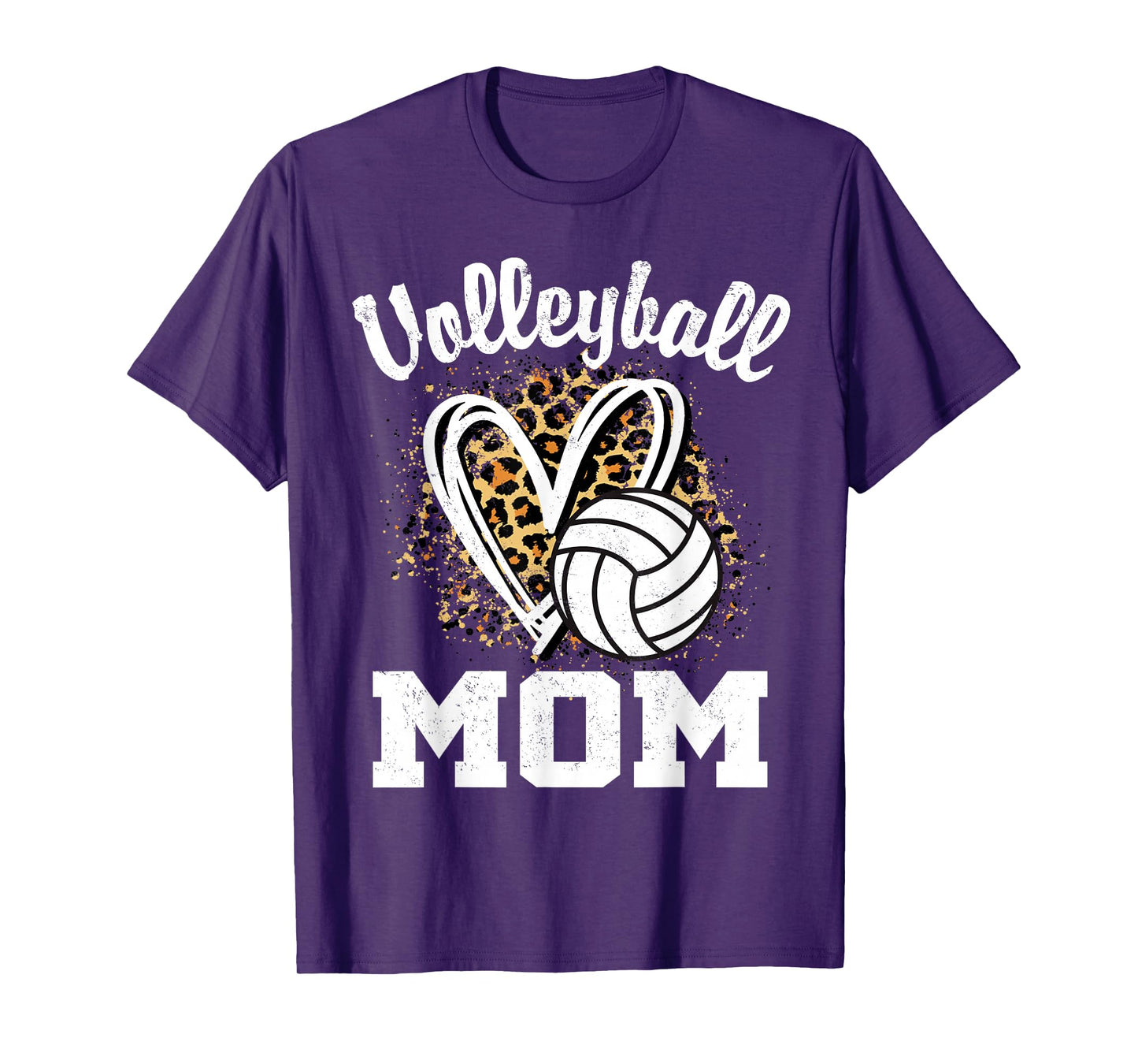 Volleyball Mom Leopard Heart T-Shirt