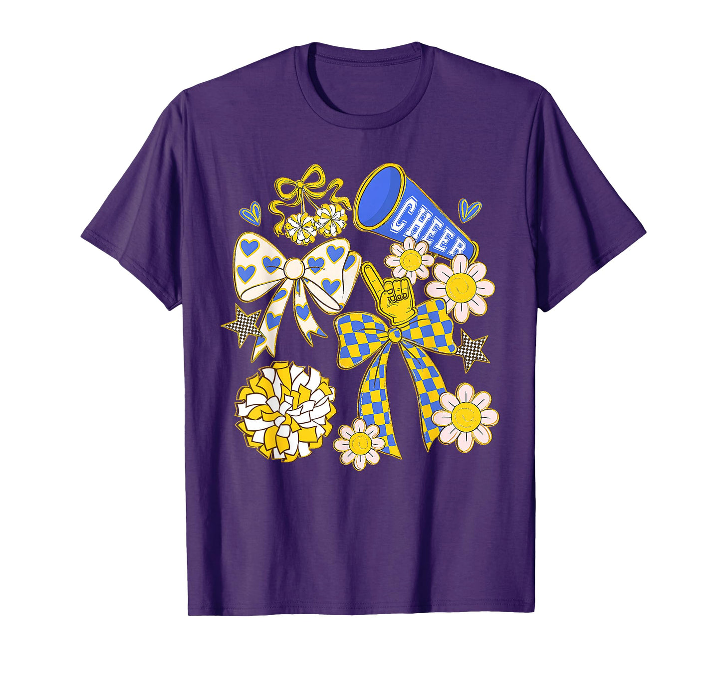 Blue & Gold Cheer Football Game Day Retro Coquette Bow T-Shirt