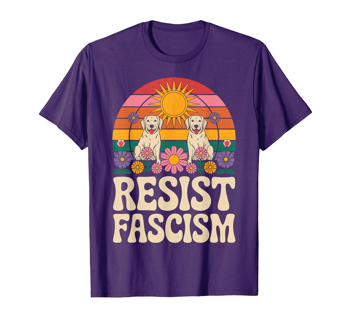 Dog Mom Resist Fascism Retro Groovy Rainbow No Kings Hippie T-Shirt