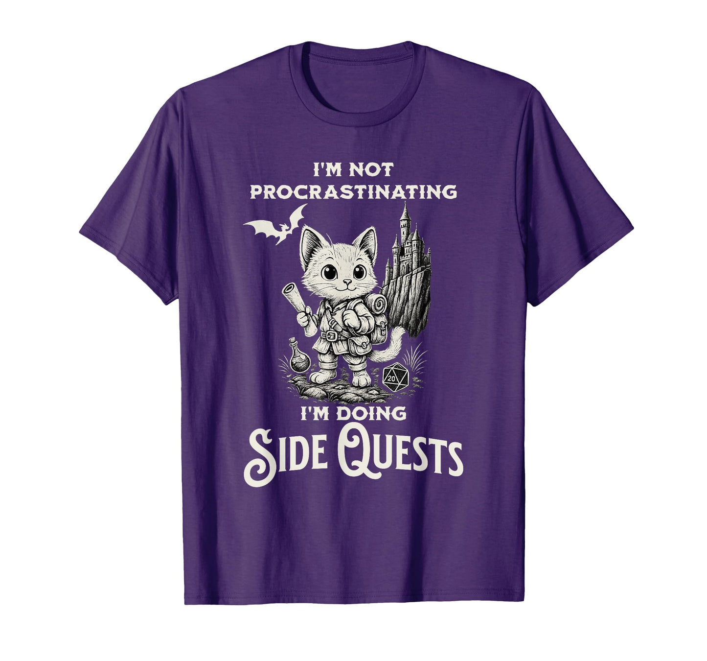 I'm Not Procrastinating I'm Doing Side Quests RPG Gamer Cat T-Shirt