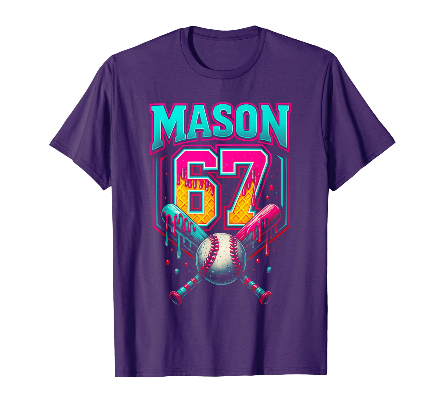 Mason 67 Funny Ice Cream Drip Baseball Ice Cream Drip T-Shirt