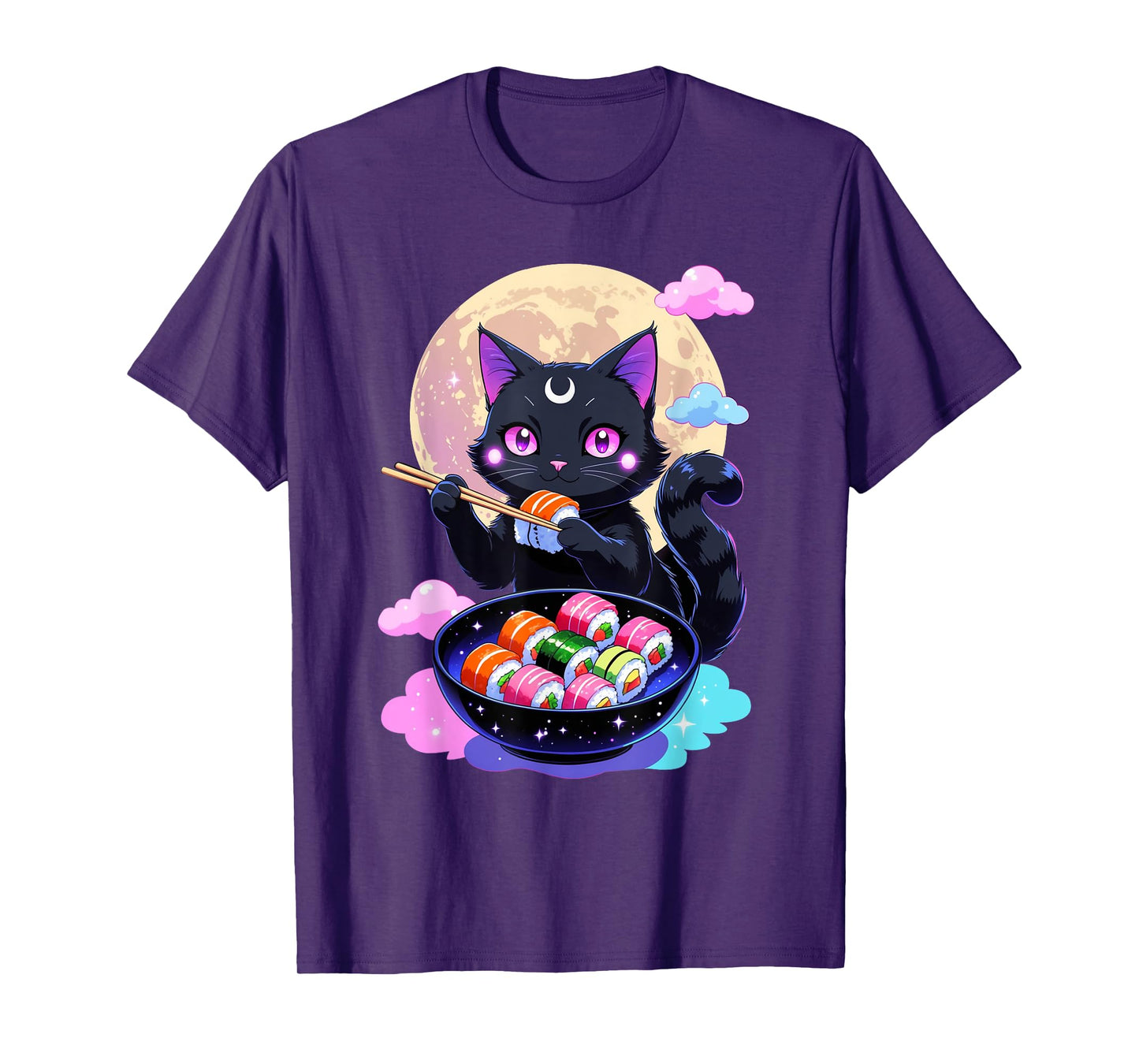 Anime Cat Girls Kawaii Cute Cat Eating Sushi Japanese Cute T-Shirt