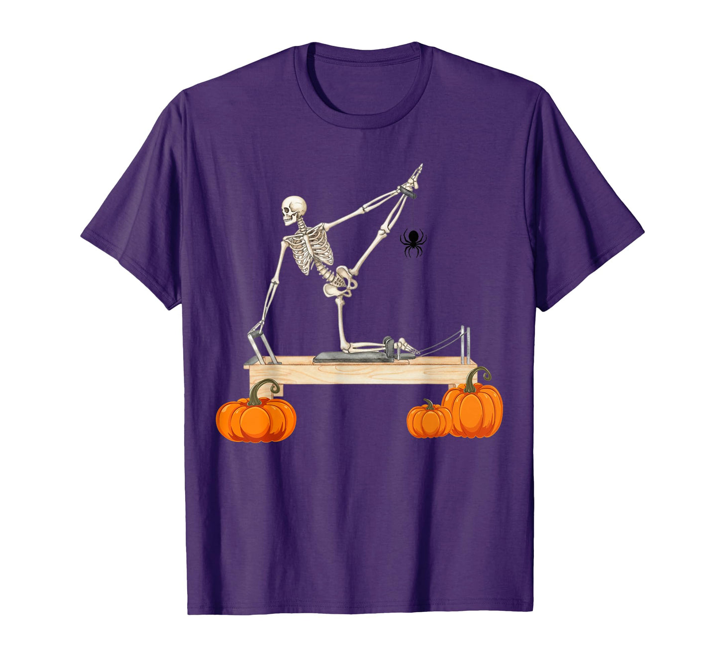 Skeleton Doing Reformer Pilates Machine Pumpkin Halloween T-Shirt