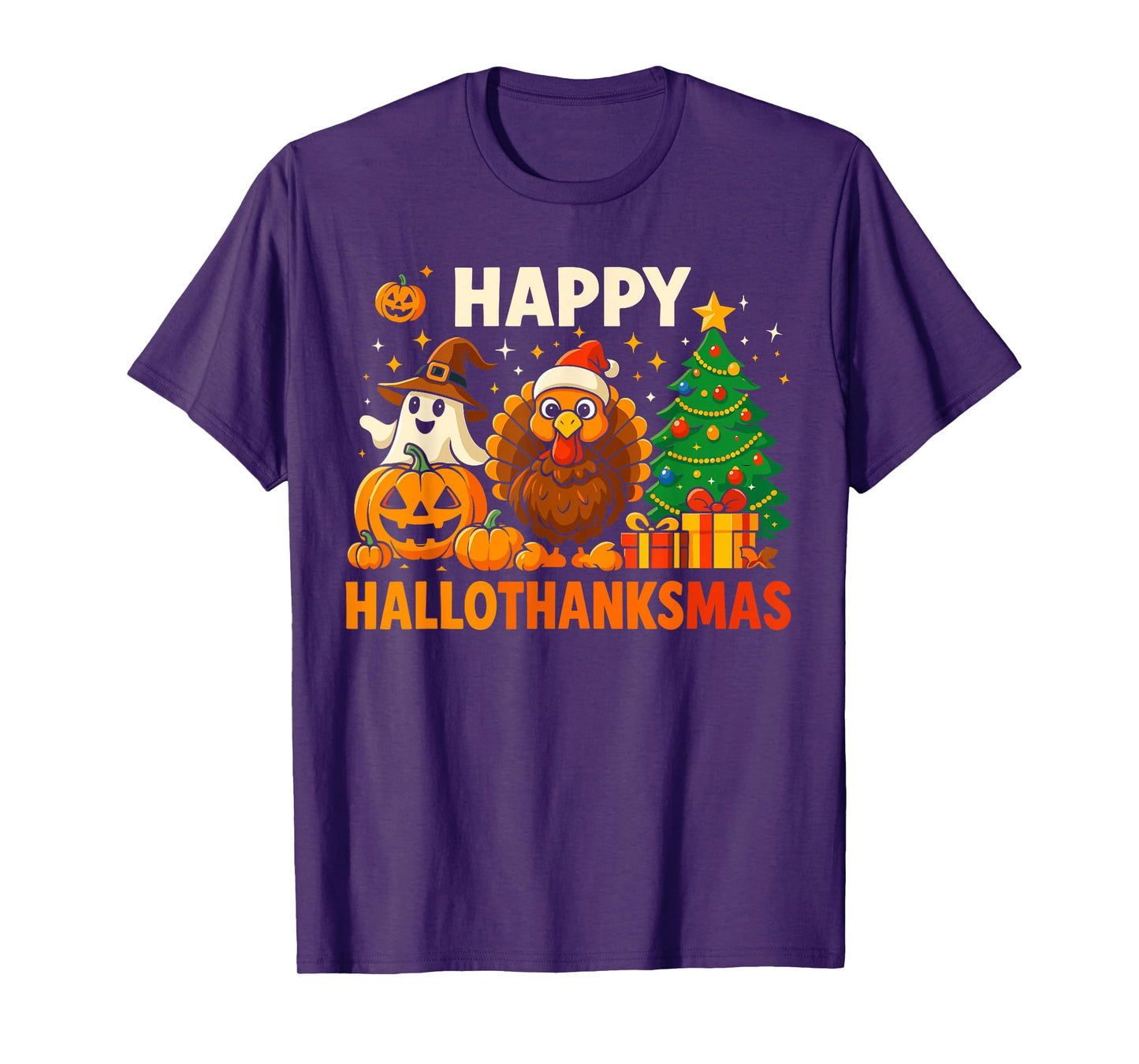 Happy Hallothanksmas Shirt, Halloween Thanksgiving Christmas T-Shirt