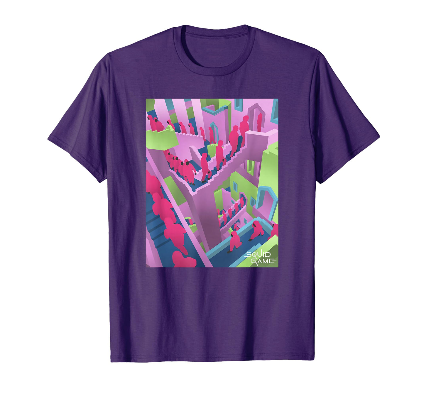 Squid Game Guards Stairs Neon Poster T-Shirt